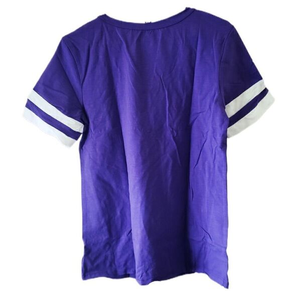 New Purple Short Sleeve with White Stripes Pocketed T-Shirt - Picture 2 of 2